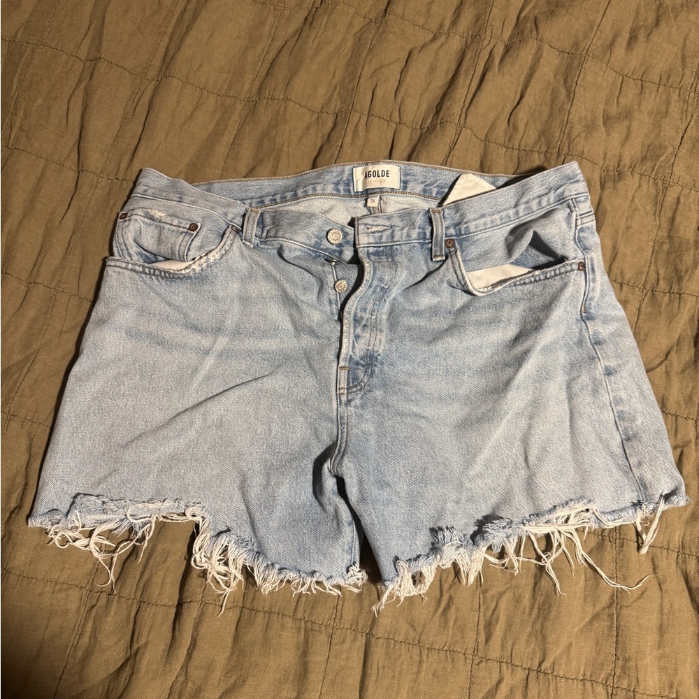 Agolde Sky Blue Frayed Hem Jean Shorts - Size 34